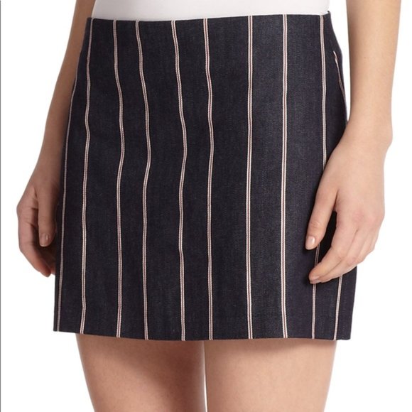 T by Alexander Wang 100% Cotton Denim Mini Skirt Red/White Stripe Sz 2 -‎ EUC - Picture 1 of 6